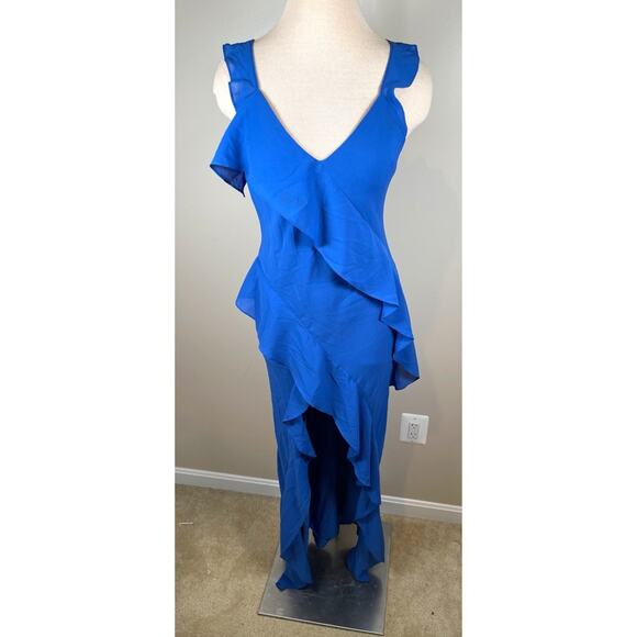 Amanda Uprichard Cantara Cobalt Blue Ruffle Maxi Dress Size Medium - Picture 3 of 10